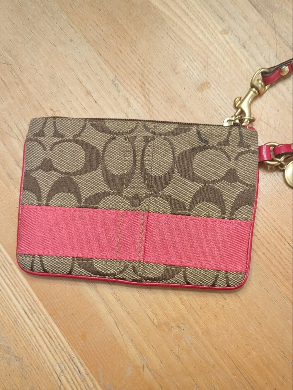Coach Signature Canvas Wristlet in Brown and Pink